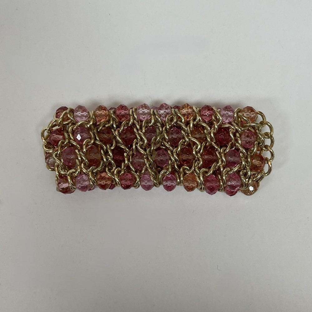 Pink Peach Gold-tone Beads Beaded Women's Fashion Stretch Chain Bracelet NWOT